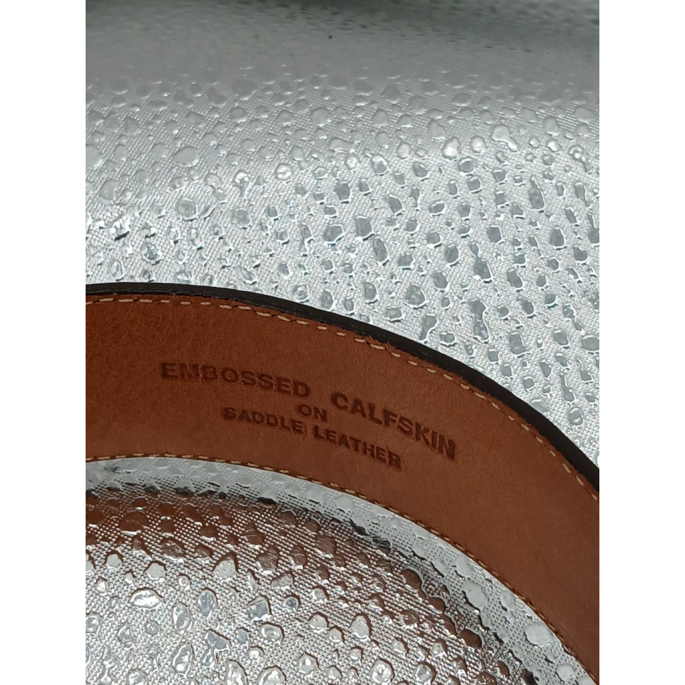 Brighton Belt Brown Embossed Calfskin On Saddle Leather Medium Gold Tone VTG - Picture 4 of 7